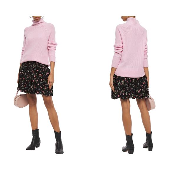 GANNI Elm Shirred Floral Black Georgette Mini Skirt Size 40 US 10 Smocked Waist - Picture 1 of 8